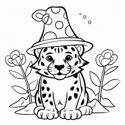 a jaguar in the forest wearing a clown hat
