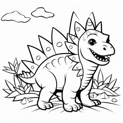 dinosaur stegosaurus color book black and white thick line for kid