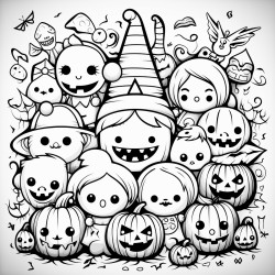 cute but spooky halloween line art black and white bold even lines no grayscale