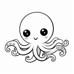 kids coloring page with octopus black and white simple line art style minimalist drawing white background style raw
