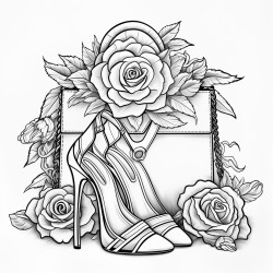 high heels a purse and roses