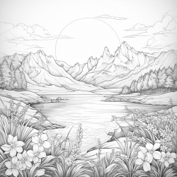 I want to paint a sunset view by the mountains and ocean