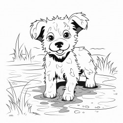 puppy in a mud puddle