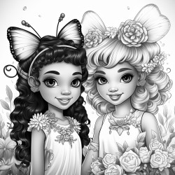 two little african american fairies with ponytails and bows playing together