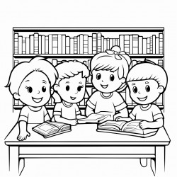 a group of kid read book at the library