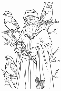 druid men birds wood