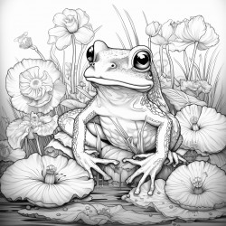 a frog sitting in a waterlily on a pond