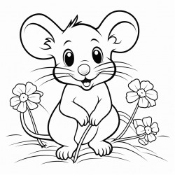 mouse in grass with a flower