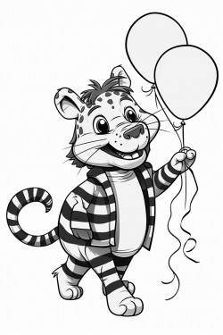 an alligator holding balloons dancing with a zebra at a tea party