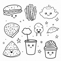 different food items spaced out
