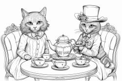 female victorian cats having tea and cakes
