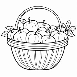 image for kids coloring vertical page autumn basket with apples