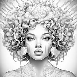 woman with afro with face with geometric shapes