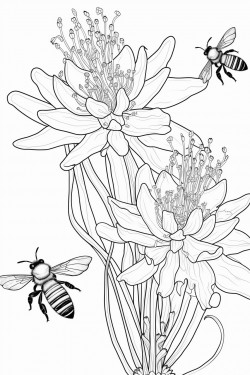 honey bees buzz among the bromeliad flowers