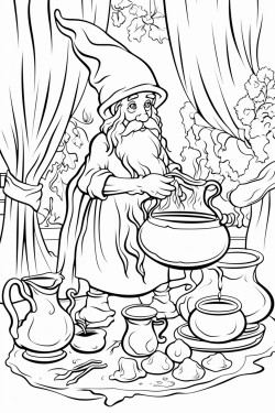 wizard cooking in enchanted forest