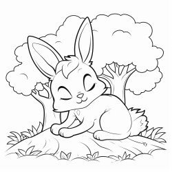a cartoon hare sleeping under a tree