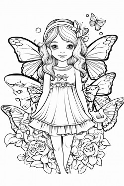 young girl with butterfly wings and butterflies surrounding her