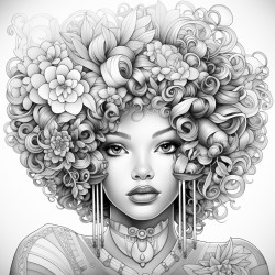 woman with afro with face with geometric shapes