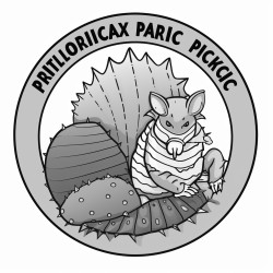 generate a coloring page with a prickly pear cactus armadillo and word art that says prickly pear