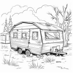 abandoned house with a caravan in front of it