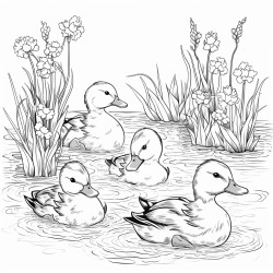 cute babyducks swimming in pond