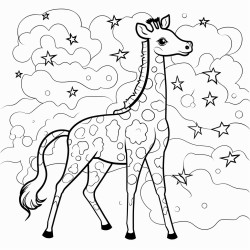 a giraffe with a galaxypatterned coat reaching for the stars