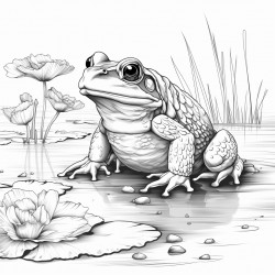 a frog sitting in a waterlily on a pond