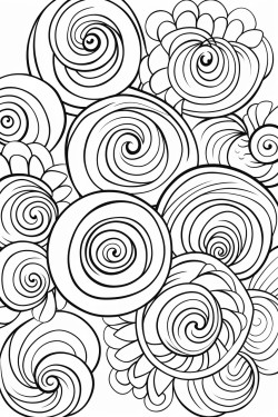 a cute whimsical whirls coloring bookvector white background black and white black drawing