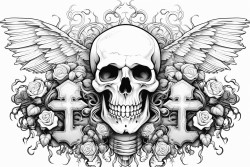 tombstones with cross skull and wings