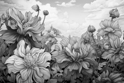 purple field of flowers with blue sky and close