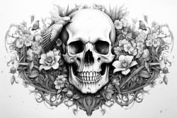tombstone aged with raven cross lily of the valley skull