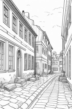 arkheim old buildings and a worn statues  cobblestone alleys mossy walls wooden shutters faded signs