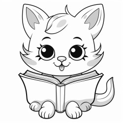 nonoline kitty cat reading a book bold lines