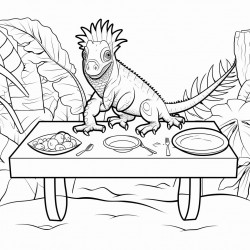 iguana at a table in the forest