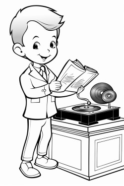 victrola player and records playing music