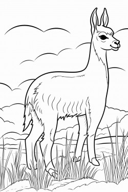 llama grazes on grass