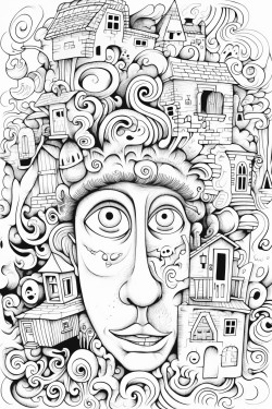 vocabulary in the middle and doodle optical illusion in the background