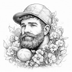 a man looking like a leprechaun with harp shamrocks rugby ball