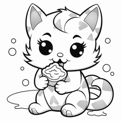coloring page for childrena kitten eating a rainbow cookie