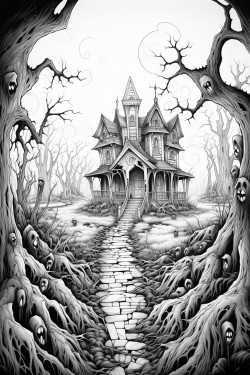 haunted house with ghosts