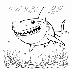 a shark patrolling the deep sea with a menacing grin