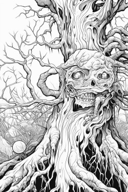 creepy crawlies on the branches of a decaying tree