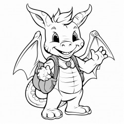 dragon with a backpack giving a peace sign