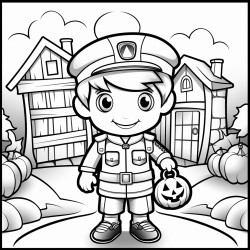 a friendly looking emt with spooky halloween background