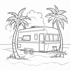 a caravan with some palm trees behind it