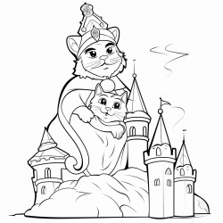 a playful cat and a majest ihappy father xmas on top of a roof cf a castle
