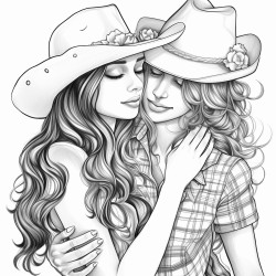 a beatiful girl with check shirt and cowboy hat hugging another girl