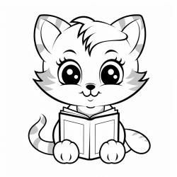 nonoline kitty cat reading a book bold lines