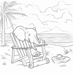 ein elefant trgt einen schwimmreifen und sitzt in einem klappstuhl am strand