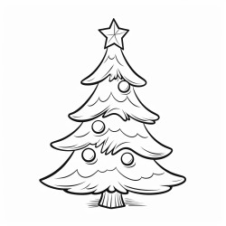 black and white coloring book drawing only thick outlines no grayscale for children cartoon style christmas tree
